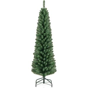 imageGoplus 6ft PreLit Pencil Christmas Tree Artificial Slim Xmas Tree with 180 WarmWhite LED Lights 390 Branch Tips Foldable Metal Stand for Home Office Indoor Holiday DecorGreenupgraded