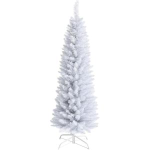 imageGoplus 6ft PreLit Pencil Christmas Tree Artificial Slim Xmas Tree with 180 WarmWhite LED Lights 390 Branch Tips Foldable Metal Stand for Home Office Indoor Holiday DecorWhite