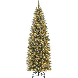 imageGoplus 6ft PreLit Pencil Christmas Tree Artificial Slim Xmas Tree with 180 WarmWhite LED Lights 390 Branch Tips Foldable Metal Stand for Home Office Indoor Holiday DecorGreenblue