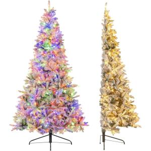 imageGoplus 7 FT Half Snow Flocked Christmas Tree PreLit Artificial Hinged Xmas Tree with 852 PE ampamp PVC Branch Tips 240 Warm White ampamp Multicolored LED Lights 9 Modes Remote Home Holiday Decoration7 FTSnow Flocked