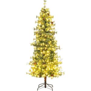 imageGoplus 8 FT PreLit Artificial Christmas Tree Cashmere Xmas Tree with 702 Pine Needles 400 Warm White LED Lights with Bulb Cover Natural Pine Cones Foldable Metal Stand Home Office Decoration7 FT