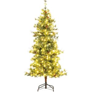 imageGoplus 8 FT PreLit Artificial Christmas Tree Cashmere Xmas Tree with 702 Pine Needles 400 Warm White LED Lights with Bulb Cover Natural Pine Cones Foldable Metal Stand Home Office Decoration6 FT