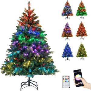 imageGoplus 9 FT PreLit Artificial Christmas Tree Blue Hinged Xmas Tree with 1938 Frosted PVC Branch Tips 520 Warm White LED Lights 8 Modes Foldable Metal Stand Home Office DecorationMulticolored
