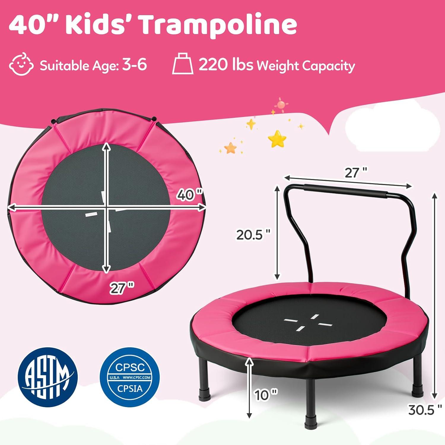imageGoplus 40quot Mini Trampoline for Kids IndoorOutdoor Fitness Trampoline with Foam Handlebar ampamp Safety Pad Home Workout Equipment for 36 Years Old Toddlers Gift for Boys ampamp GirlsPink