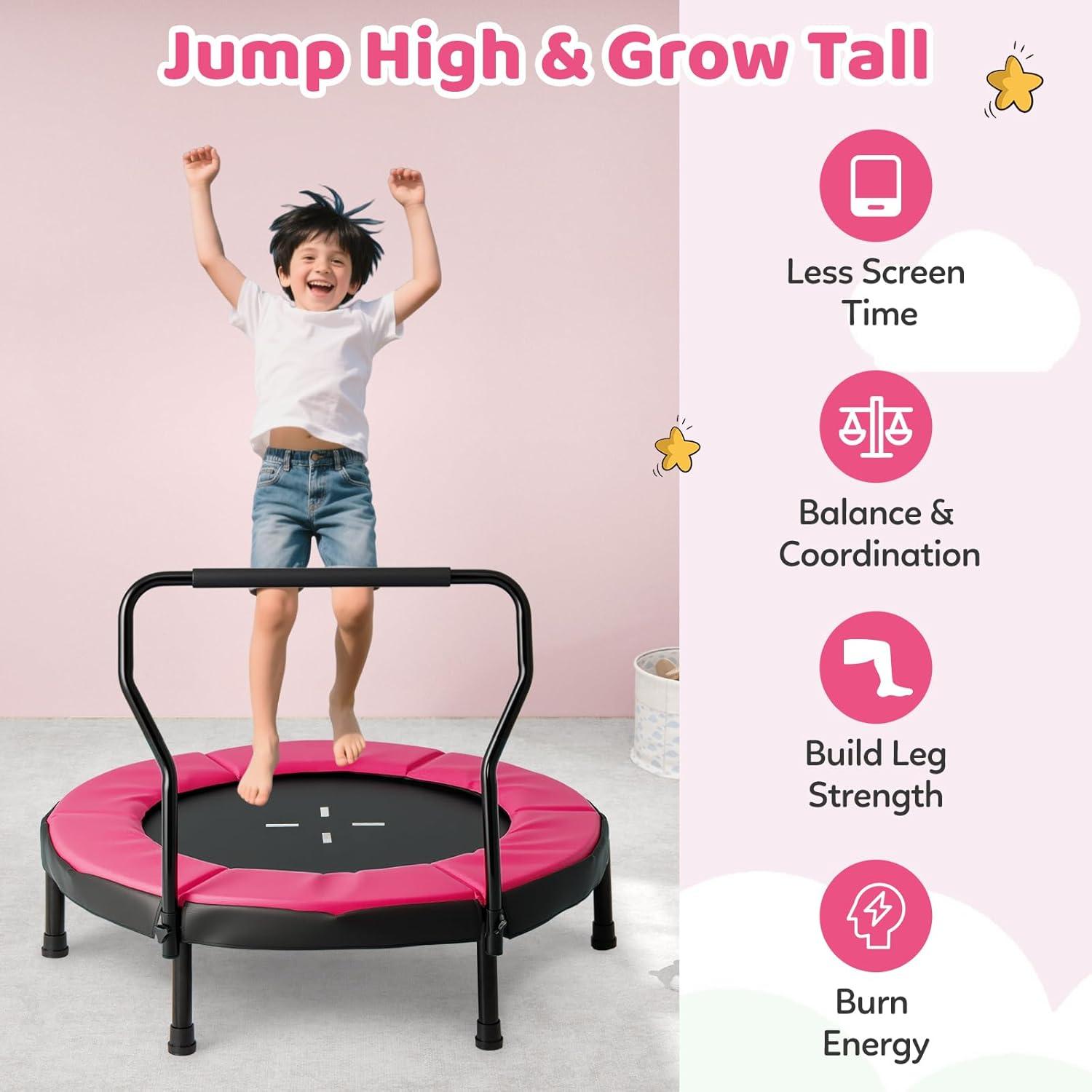 imageGoplus 40quot Mini Trampoline for Kids IndoorOutdoor Fitness Trampoline with Foam Handlebar ampamp Safety Pad Home Workout Equipment for 36 Years Old Toddlers Gift for Boys ampamp GirlsPink