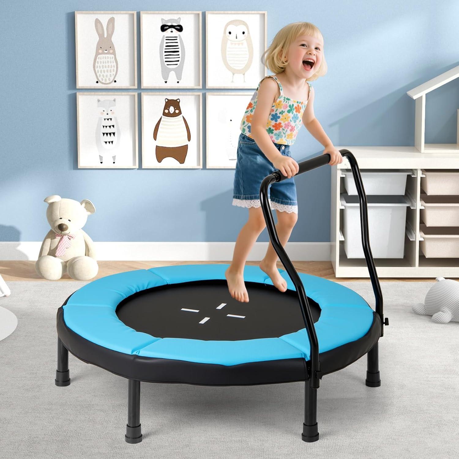 imageGoplus 40quot Mini Trampoline for Kids IndoorOutdoor Fitness Trampoline with Foam Handlebar ampamp Safety Pad Home Workout Equipment for 36 Years Old Toddlers Gift for Boys ampamp GirlsBlue