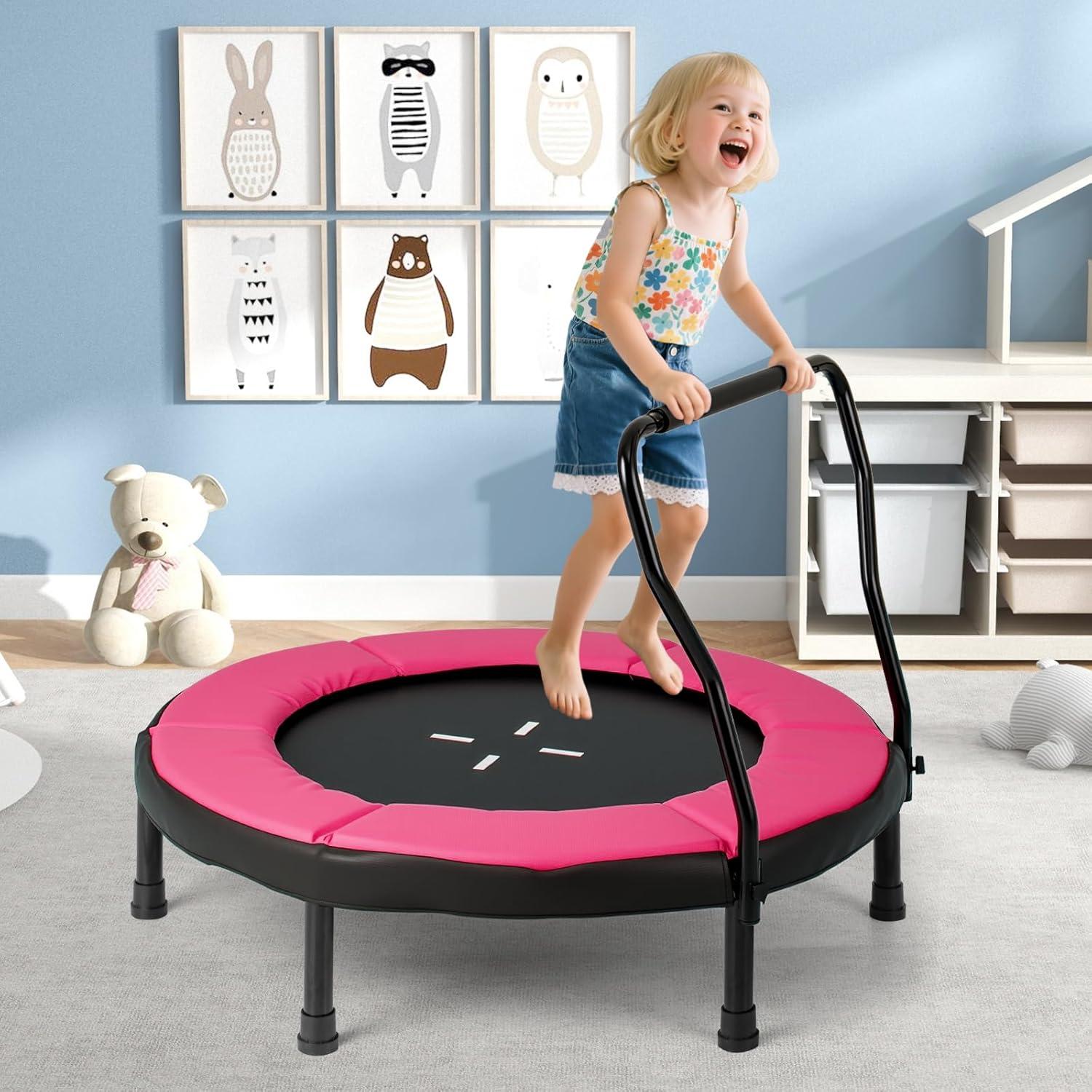 imageGoplus 40quot Mini Trampoline for Kids IndoorOutdoor Fitness Trampoline with Foam Handlebar ampamp Safety Pad Home Workout Equipment for 36 Years Old Toddlers Gift for Boys ampamp GirlsPink