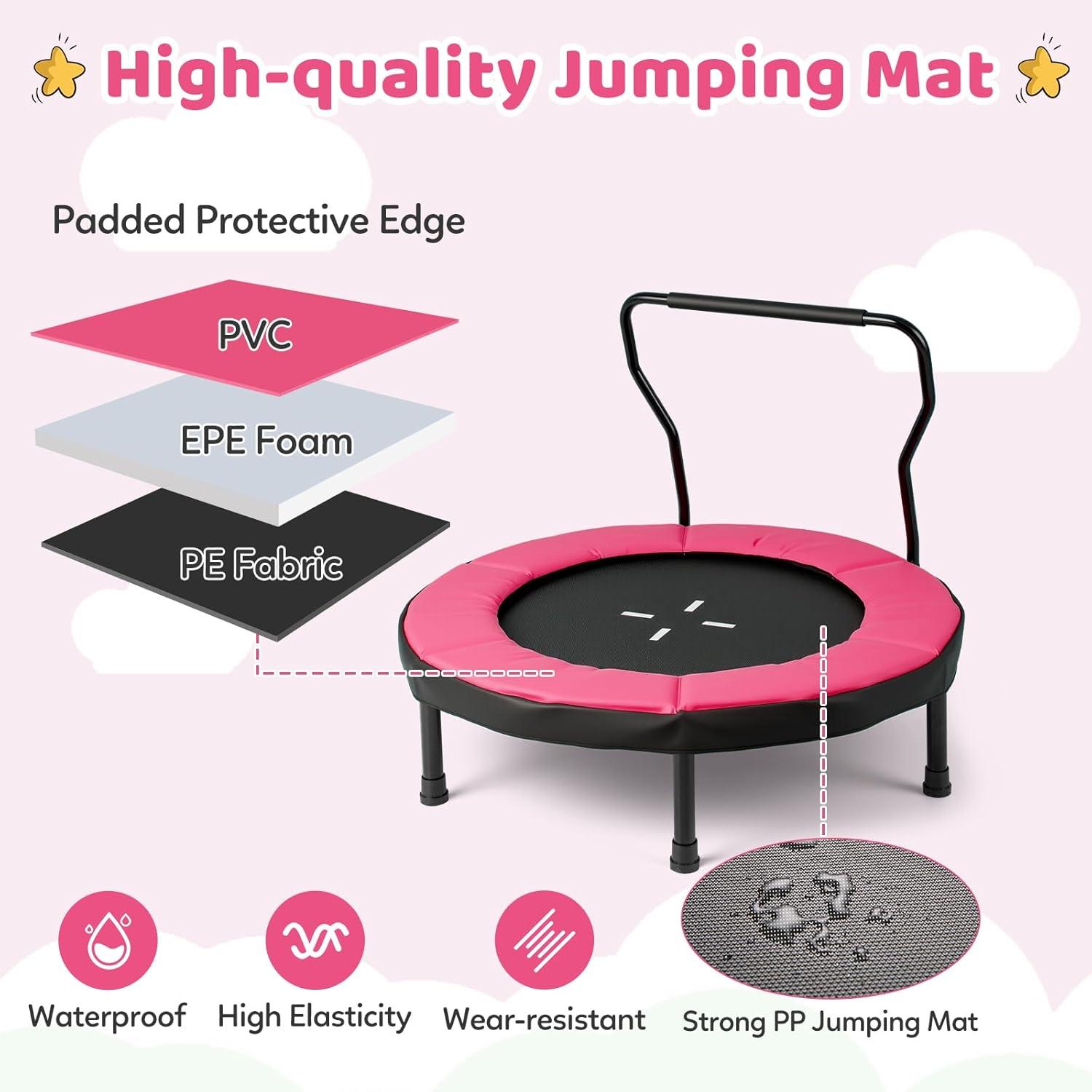 imageGoplus 40quot Mini Trampoline for Kids IndoorOutdoor Fitness Trampoline with Foam Handlebar ampamp Safety Pad Home Workout Equipment for 36 Years Old Toddlers Gift for Boys ampamp GirlsPink
