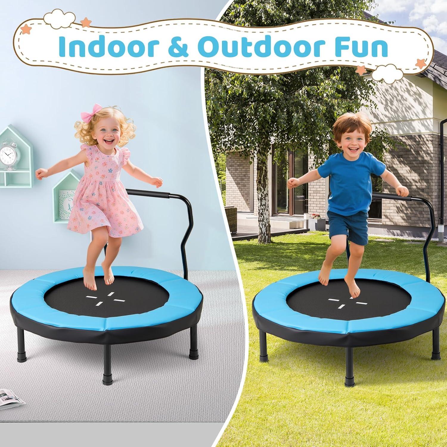 imageGoplus 40quot Mini Trampoline for Kids IndoorOutdoor Fitness Trampoline with Foam Handlebar ampamp Safety Pad Home Workout Equipment for 36 Years Old Toddlers Gift for Boys ampamp GirlsBlue
