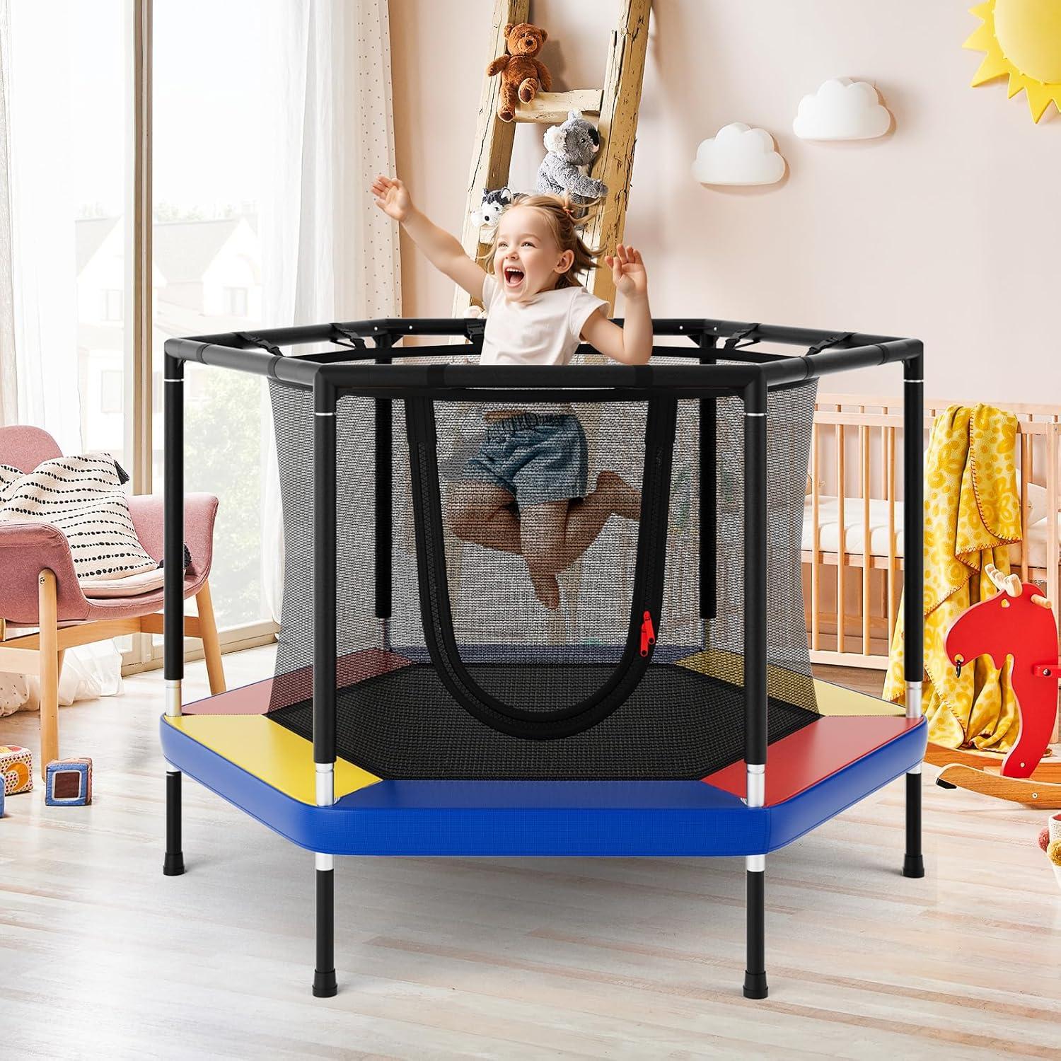 imageGoplus 48quot Toddler Trampoline for Kids 4 FT Recreational Trampoline with Enclosure Safety Net Bouncy Jumping Mat Seamless Design Indoor Outdoor Rebounder Toy for 3 Years Old Boys Girls