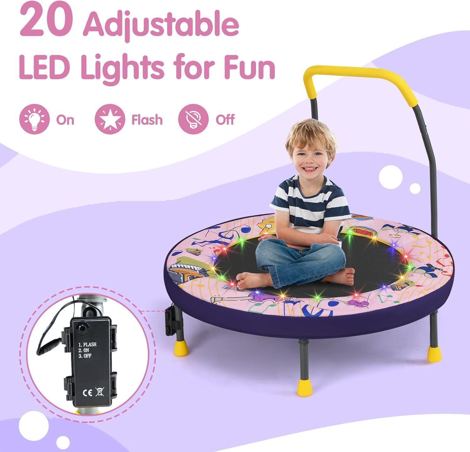 imageGoplus Foldable Toddler Trampoline for Kids 36 Recreational Mini Trampoline w20 LED Lights Foam Handle Padded Safety Cover Indoor Outdoor Exercise Rebounder for Boys Girls Aged 36PinkInstrument