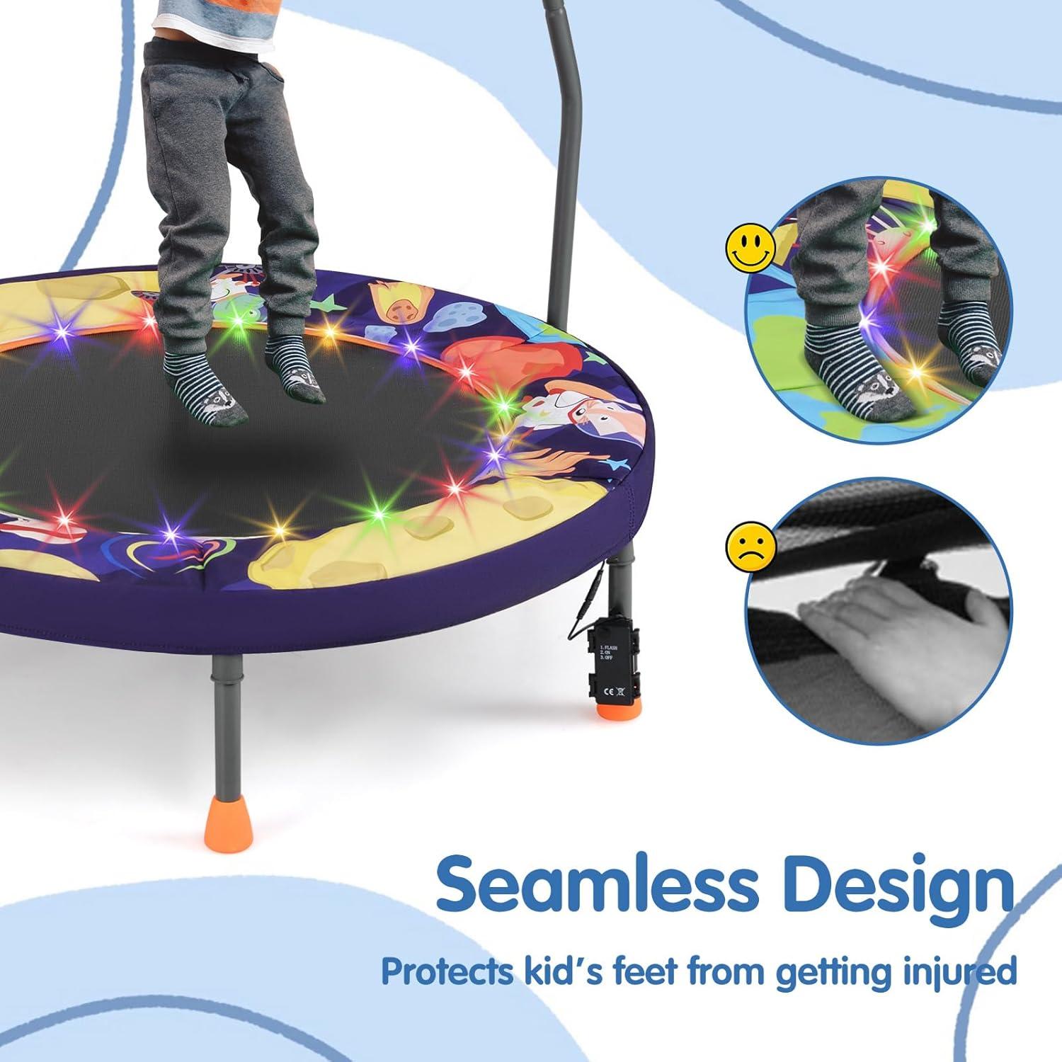 imageGoplus Foldable Toddler Trampoline for Kids 36 Recreational Mini Trampoline w20 LED Lights Foam Handle Padded Safety Cover Indoor Outdoor Exercise Rebounder for Boys Girls Aged 36PurpleOuter Space
