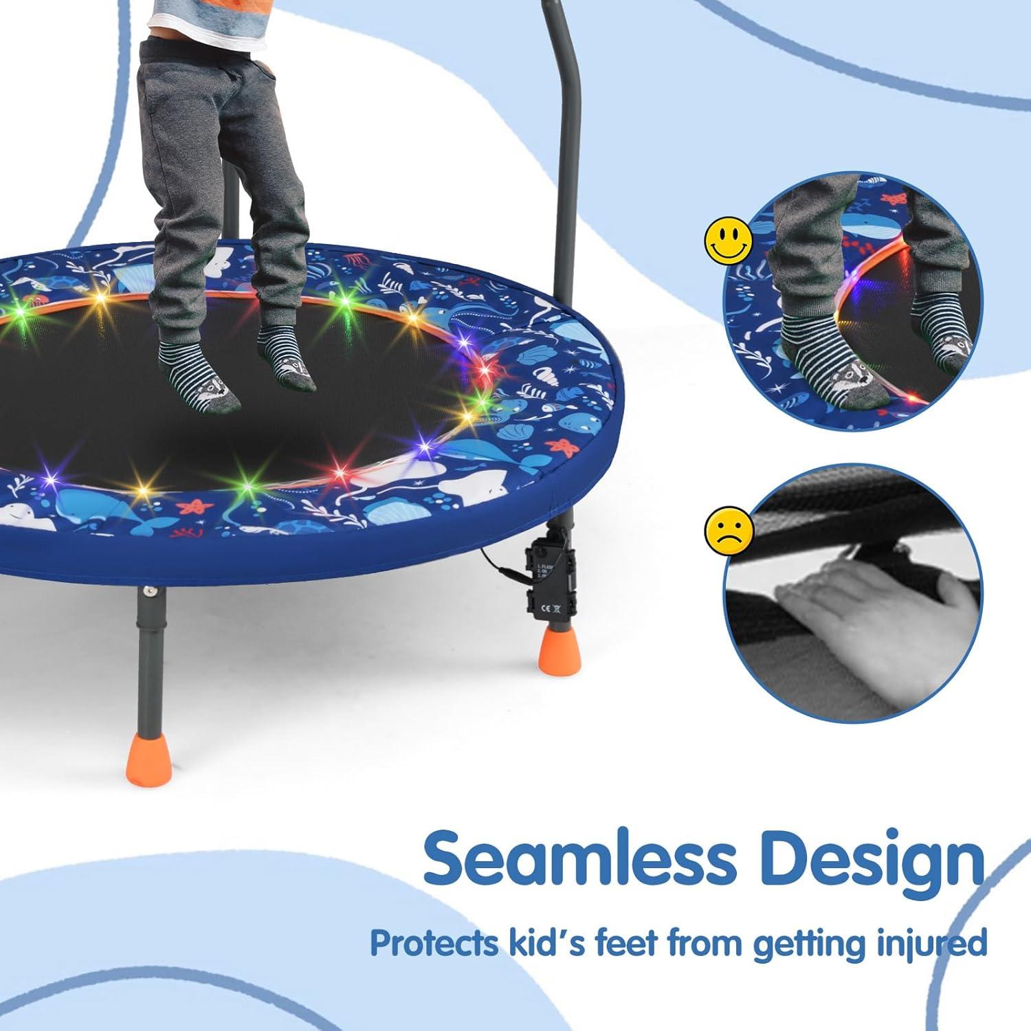 imageGoplus Foldable Toddler Trampoline for Kids 36 Recreational Mini Trampoline w20 LED Lights Foam Handle Padded Safety Cover Indoor Outdoor Exercise Rebounder for Boys Girls Aged 36NavyOcean