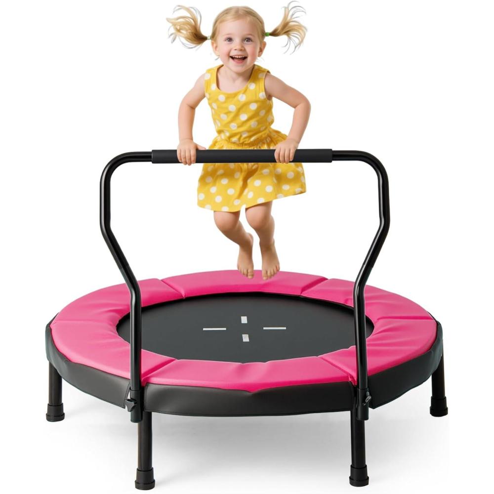imageGoplus 40quot Mini Trampoline for Kids IndoorOutdoor Fitness Trampoline with Foam Handlebar ampamp Safety Pad Home Workout Equipment for 36 Years Old Toddlers Gift for Boys ampamp GirlsPink