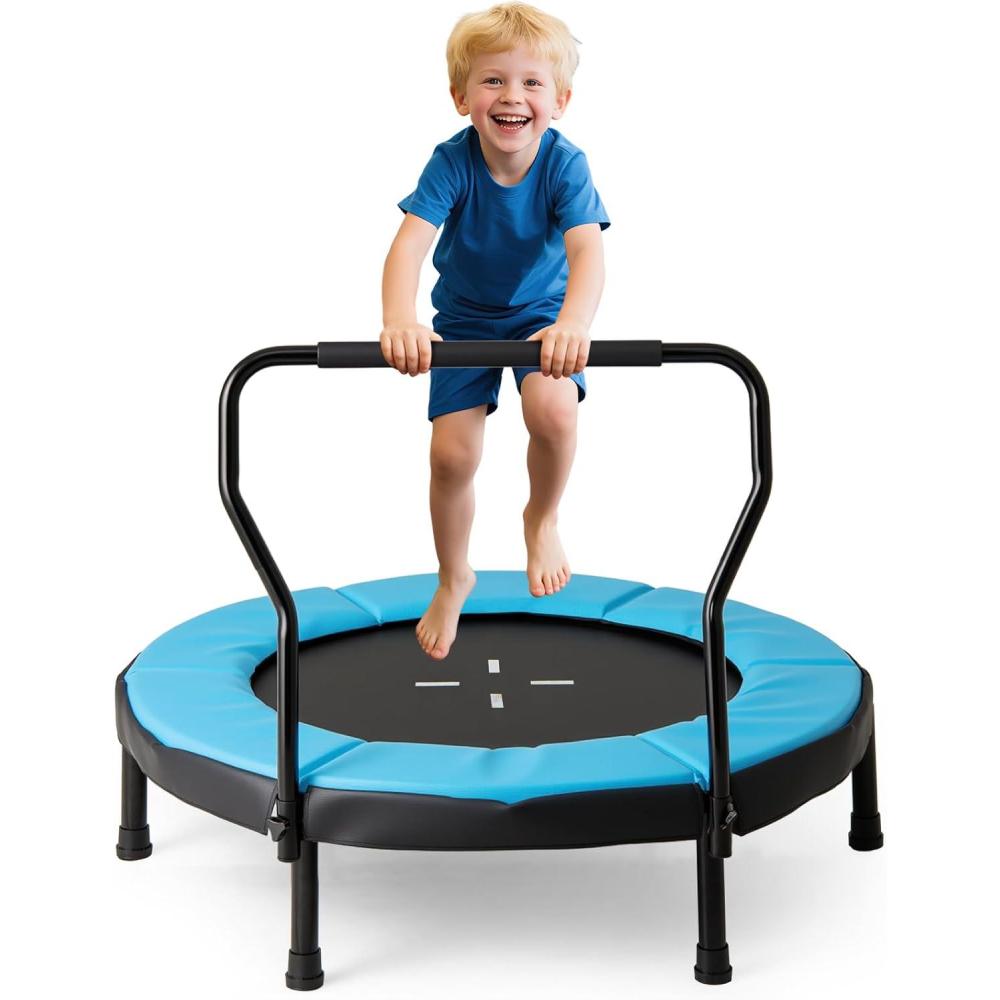 imageGoplus 40quot Mini Trampoline for Kids IndoorOutdoor Fitness Trampoline with Foam Handlebar ampamp Safety Pad Home Workout Equipment for 36 Years Old Toddlers Gift for Boys ampamp GirlsBlue