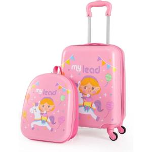 imageGoplus 2 PCS Kids Luggage 13quot Backpack ampamp 16quot Carryon Suitcase wSpinner Wheels Telescopic Handle Hard Shell Rolling Trolley Case for Toddler Boys Girls Travel Airline Approved Blue Racing CarPink  Pony