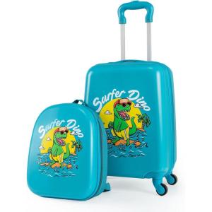 imageGoplus 2 PCS Kids Luggage 13quot Backpack ampamp 16quot Carryon Suitcase wSpinner Wheels Telescopic Handle Hard Shell Rolling Trolley Case for Toddler Boys Girls Travel Airline Approved Blue Racing CarBlue  Dinosaur