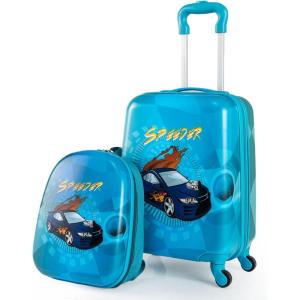 imageGoplus 2 PCS Kids Luggage 13quot Backpack ampamp 16quot Carryon Suitcase wSpinner Wheels Telescopic Handle Hard Shell Rolling Trolley Case for Toddler Boys Girls Travel Airline Approved Blue Racing CarBlue  Racing Car