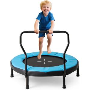 imageGoplus 40quot Mini Trampoline for Kids IndoorOutdoor Fitness Trampoline with Foam Handlebar ampamp Safety Pad Home Workout Equipment for 36 Years Old Toddlers Gift for Boys ampamp GirlsBlue
