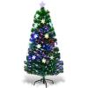 imageGoplus 3 FT PreLit Fiber Optic Christmas Tree Artificial Xmas Tree with SlowFlashing Multicolored Optical Fibers 96 PVC Branch Tips Top Star Foldable Metal Stand Mini Home Office DecorationGreen