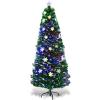imageGoplus 3 FT PreLit Fiber Optic Christmas Tree Artificial Xmas Tree with SlowFlashing Multicolored Optical Fibers 96 PVC Branch Tips Top Star Foldable Metal Stand Mini Home Office DecorationGreen