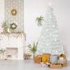 imageGoplus 3 FT PreLit Fiber Optic Christmas Tree Artificial Xmas Tree with SlowFlashing Multicolored Optical Fibers 96 PVC Branch Tips Top Star Foldable Metal Stand Mini Home Office DecorationWhite