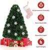 imageGoplus 3 FT PreLit Fiber Optic Christmas Tree Artificial Xmas Tree with SlowFlashing Multicolored Optical Fibers 96 PVC Branch Tips Top Star Foldable Metal Stand Mini Home Office DecorationGreen