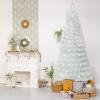 imageGoplus 3 FT PreLit Fiber Optic Christmas Tree Artificial Xmas Tree with SlowFlashing Multicolored Optical Fibers 96 PVC Branch Tips Top Star Foldable Metal Stand Mini Home Office DecorationWhite