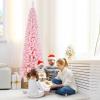imageGoplus 6ft Pink Slim Pencil Christmas Tree Prelit Snow Flocked Artificial Skinny Xmas Tree with 140 Warm White LED Lights 8 Lighting Modes 392 Branch Tips ampamp Metal Stand Home Office DecorationPinkpencil Tree