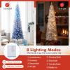 imageGoplus 6ft Pink Slim Pencil Christmas Tree Prelit Snow Flocked Artificial Skinny Xmas Tree with 140 Warm White LED Lights 8 Lighting Modes 392 Branch Tips ampamp Metal Stand Home Office DecorationGradient Blueprelit