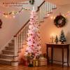 imageGoplus 6ft Pink Slim Pencil Christmas Tree Prelit Snow Flocked Artificial Skinny Xmas Tree with 140 Warm White LED Lights 8 Lighting Modes 392 Branch Tips ampamp Metal Stand Home Office DecorationPinkpencil Tree