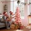 imageGoplus 6ft Pink Slim Pencil Christmas Tree Prelit Snow Flocked Artificial Skinny Xmas Tree with 140 Warm White LED Lights 8 Lighting Modes 392 Branch Tips ampamp Metal Stand Home Office DecorationPinkpencil Tree