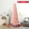 imageGoplus 6ft Pink Slim Pencil Christmas Tree Prelit Snow Flocked Artificial Skinny Xmas Tree with 140 Warm White LED Lights 8 Lighting Modes 392 Branch Tips ampamp Metal Stand Home Office DecorationPinkpencil Tree