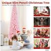 imageGoplus 6ft Pink Slim Pencil Christmas Tree Prelit Snow Flocked Artificial Skinny Xmas Tree with 140 Warm White LED Lights 8 Lighting Modes 392 Branch Tips ampamp Metal Stand Home Office DecorationPinkpencil Tree