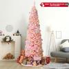 imageGoplus 6ft Pink Slim Pencil Christmas Tree Prelit Snow Flocked Artificial Skinny Xmas Tree with 140 Warm White LED Lights 8 Lighting Modes 392 Branch Tips ampamp Metal Stand Home Office DecorationPinkpencil Tree