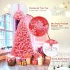 imageGoplus 6ft Pink Slim Pencil Christmas Tree Prelit Snow Flocked Artificial Skinny Xmas Tree with 140 Warm White LED Lights 8 Lighting Modes 392 Branch Tips ampamp Metal Stand Home Office DecorationPink