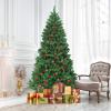 imageGoplus 75 FT PreLit Artificial Christmas Tree Hinged Sparse Xmas Fir Tree with 725 Soft Branch Tips 500 Multicolored LED Lights 8 Modes Foldable Metal Stand Home Office DecorationGreen red