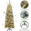 imageGoplus 75ft Artificial Snow Flocked Christmas Tree Unlit Pencil Hinged Pine Tree with Metal Stand Slim Xmas Snowy Tree for Indoor and Outdoor UsePrelit Snowy Tree