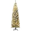 imageGoplus 75ft Artificial Snow Flocked Christmas Tree Unlit Pencil Hinged Pine Tree with Metal Stand Slim Xmas Snowy Tree for Indoor and Outdoor UsePrelit Snowy Tree