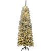 imageGoplus 75ft Artificial Snow Flocked Christmas Tree Unlit Pencil Hinged Pine Tree with Metal Stand Slim Xmas Snowy Tree for Indoor and Outdoor UsePrelit Snowy Tree