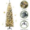 imageGoplus 75ft Artificial Snow Flocked Christmas Tree Unlit Pencil Hinged Pine Tree with Metal Stand Slim Xmas Snowy Tree for Indoor and Outdoor UsePrelit Snowy Tree