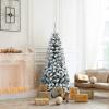 imageGoplus 75ft Artificial Snow Flocked Christmas Tree Unlit Pencil Hinged Pine Tree with Metal Stand Slim Xmas Snowy Tree for Indoor and Outdoor UseUnlit Snowy Tree