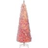 imageGoplus 6ft Pink Slim Pencil Christmas Tree Prelit Snow Flocked Artificial Skinny Xmas Tree with 140 Warm White LED Lights 8 Lighting Modes 392 Branch Tips ampamp Metal Stand Home Office DecorationPinkprelit