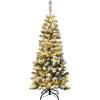 imageGoplus 75ft Artificial Snow Flocked Christmas Tree Unlit Pencil Hinged Pine Tree with Metal Stand Slim Xmas Snowy Tree for Indoor and Outdoor UsePrelit Snowy Tree
