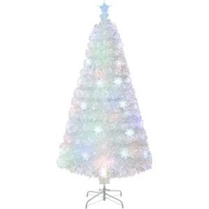 imageGoplus 3 FT PreLit Fiber Optic Christmas Tree Artificial Xmas Tree with SlowFlashing Multicolored Optical Fibers 96 PVC Branch Tips Top Star Foldable Metal Stand Mini Home Office DecorationWhite