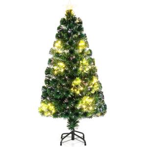 imageGoplus 3 FT PreLit Fiber Optic Christmas Tree Artificial Xmas Tree with SlowFlashing Multicolored Optical Fibers 96 PVC Branch Tips Top Star Foldable Metal Stand Mini Home Office DecorationMulticolored