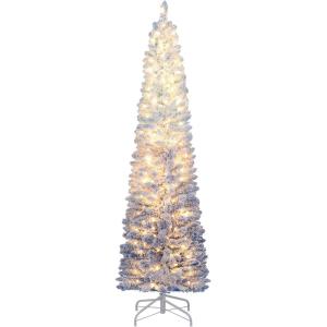 imageGoplus 6ft Pink Slim Pencil Christmas Tree Prelit Snow Flocked Artificial Skinny Xmas Tree with 140 Warm White LED Lights 8 Lighting Modes 392 Branch Tips ampamp Metal Stand Home Office DecorationGradient Blueprelit