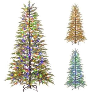 imageGoplus 75 FT PreLit Artificial Christmas Tree Hinged Sparse Xmas Fir Tree with 725 Soft Branch Tips 500 Multicolored LED Lights 8 Modes Foldable Metal Stand Home Office DecorationMulticolored