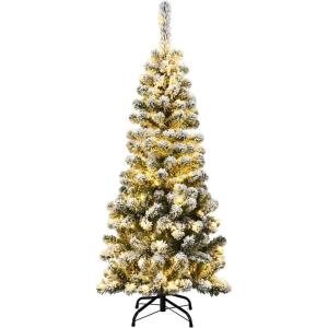 imageGoplus 75ft Artificial Snow Flocked Christmas Tree Unlit Pencil Hinged Pine Tree with Metal Stand Slim Xmas Snowy Tree for Indoor and Outdoor UsePrelit Snowy Tree