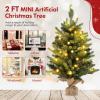 imageGoplus 2ft PreLit Tabletop Christmas Tree Small Artificial Fir Tree with 35 Warm White LED Lights 234 PVC ampamp PE Branch Tips Burlap Base Battery Operated Mini Xmas Tree for Home Office Decoration2ft with Lights
